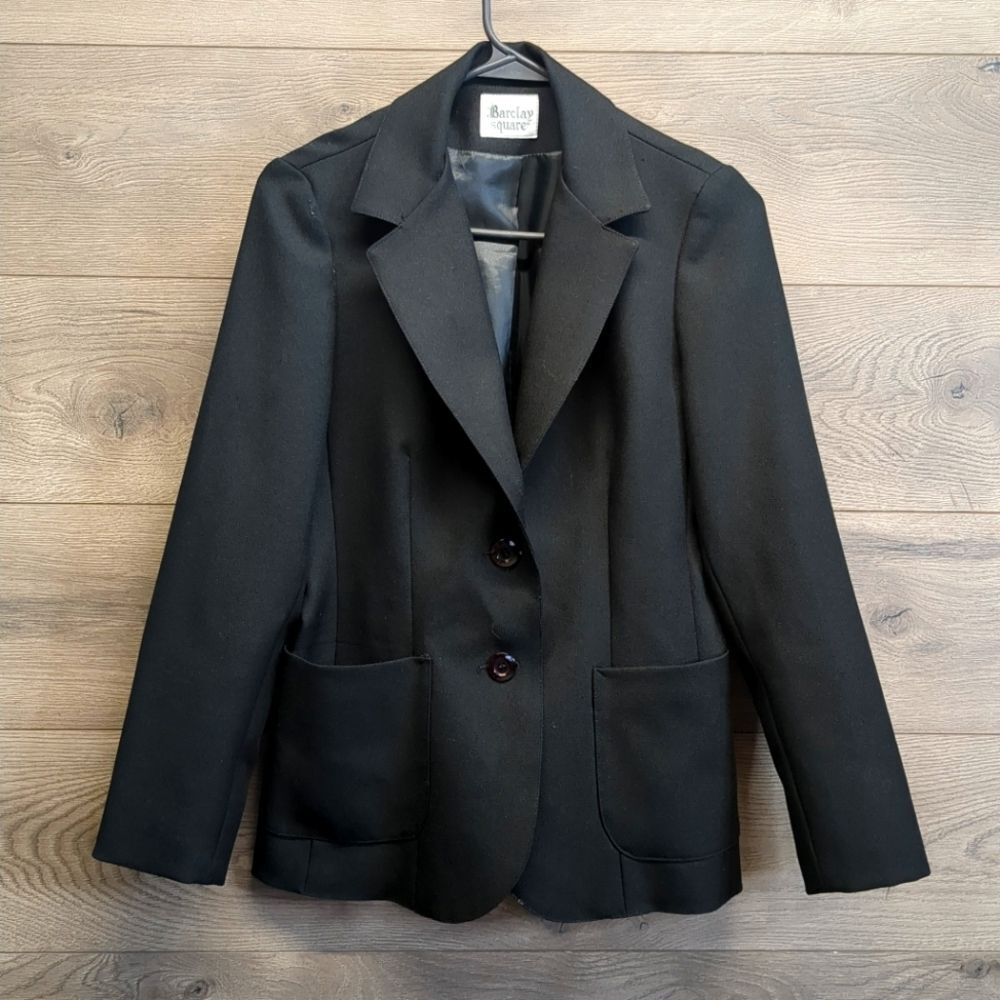 Vintage 70s Barclay Square Black 2-Button Blazer Jacket Womens Size Small